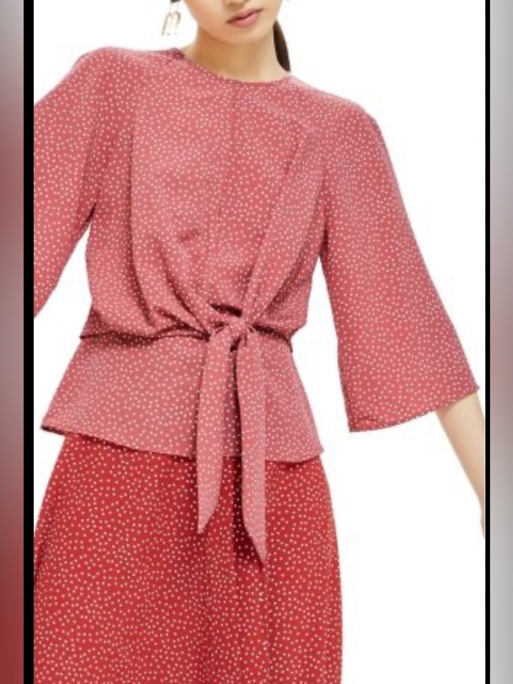 New Topshop women's polka dot blouse front knot 3/4 sleeves size 10 (M/L)